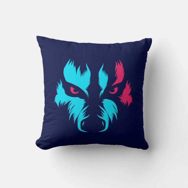 Neon Wolf Face Kissen (Vorderseite)