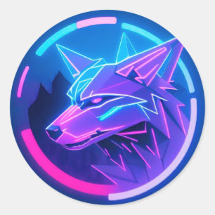 🐺 Neon Wolf Geometrische Zukunftsweisende Cyber N Runder Aufkleber