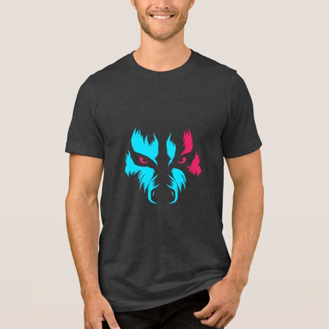 Neon-Wolf-Gesichtsgrafik Tri-Blend Shirt (Vorderseite)