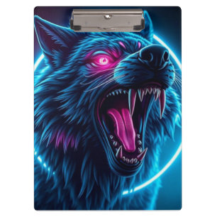 Neon-Wolf-Horror-Glowaugen-Dunkle-Fantasy-Tier Klemmbrett