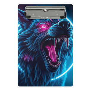 Neon-Wolf-Horror-Glowaugen-Dunkle-Fantasy-Tier Mini Klemmbrett