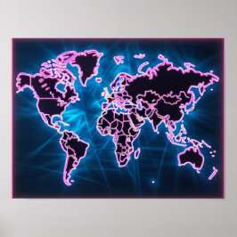 Neon World Map Poster