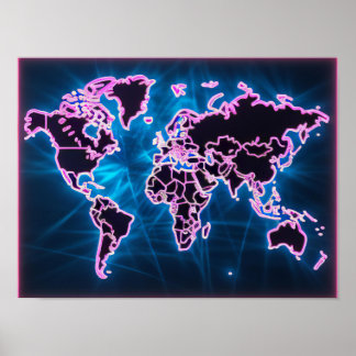 Neon World Map Poster