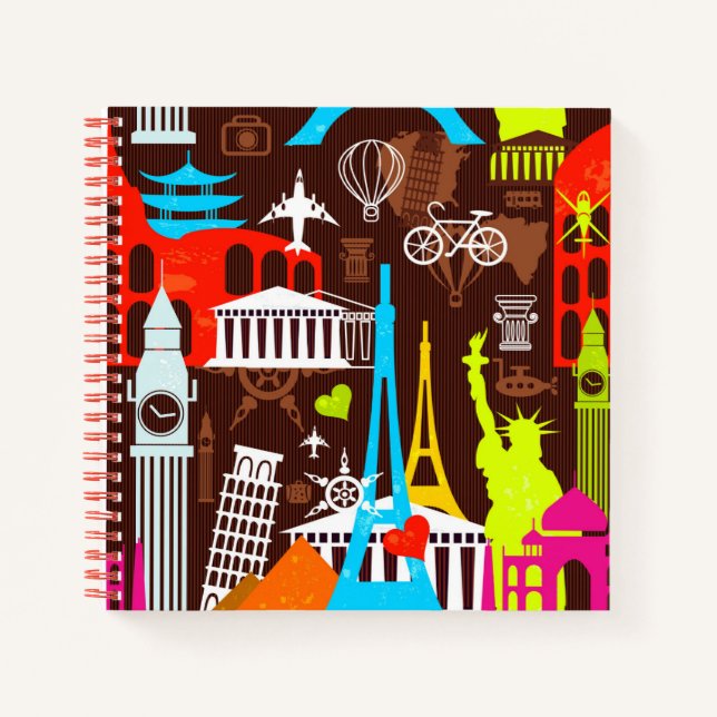 Neon World Travel Pattern Notizbuch (Vorderseite)