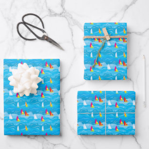 Neon Yacht Pattern Geschenkpapier Set