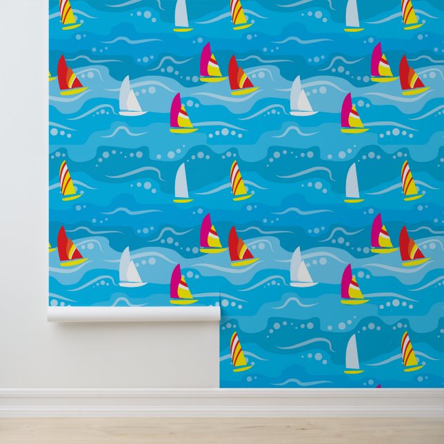 Neon Yacht Pattern Tapete (Anwendung)