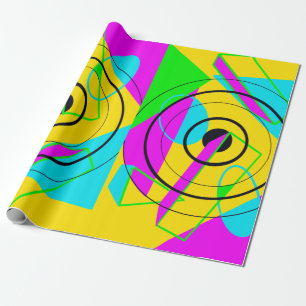 Neon Yellow and Pink Spiral 80er Wrapping Paper Geschenkpapier