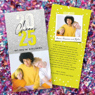 Neon Yellow Cheers 2025 Glitzer New Year Foto Feiertagskarte