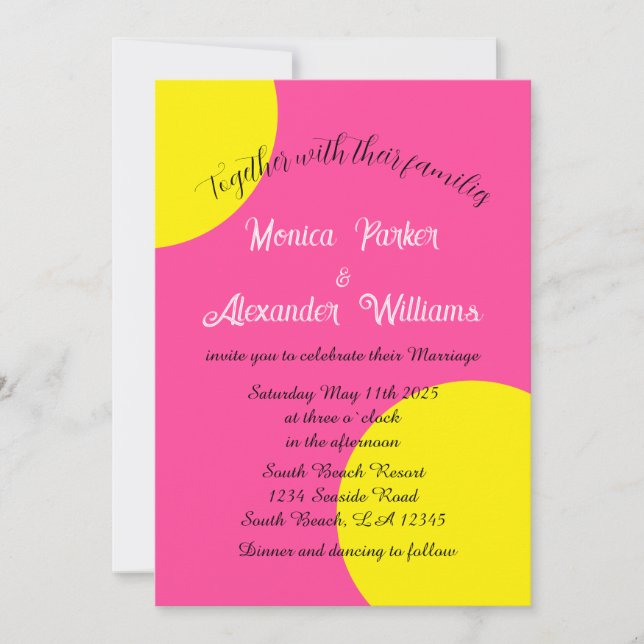 Neon Yellow Green Bold Geometry Retro Wedding Einladung (Vorderseite)