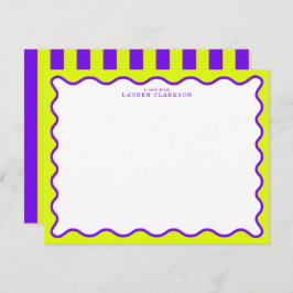Neon Yellow-Green & Purple Wavy Note Card Einladung