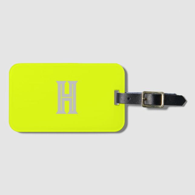 Neon Yellow Mit Monogramm Trendy Travel Bright Gepäckanhänger (Vorderseite (Horizontal))