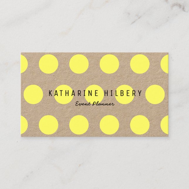Neon Yellow Polka Dots Kraft Paper Business Card Visitenkarte (Vorderseite)