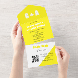 Neon Yellow Retro Modernes, feines Elegant All In One Einladung