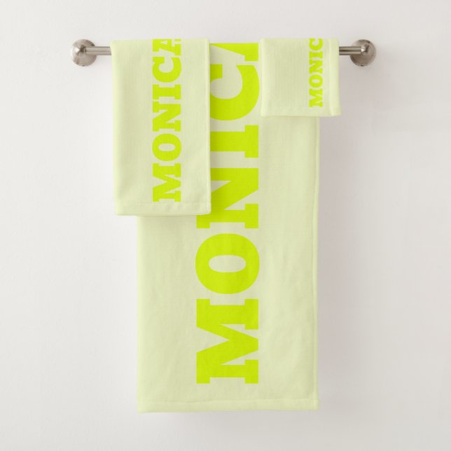 Neon Yellow Stilvolle Moderne Namenssignatur Badhandtuch Set (Insitu)