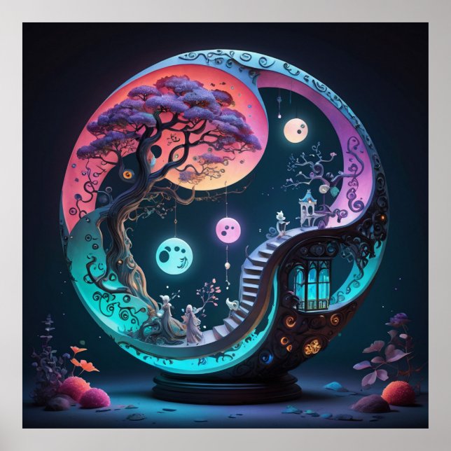 Neon Yin Yang Surreal Fantasy 1 Poster (Vorne)