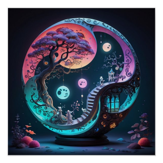 Neon Yin Yang Surreal Fantasy 1 Poster (Vorderseite)