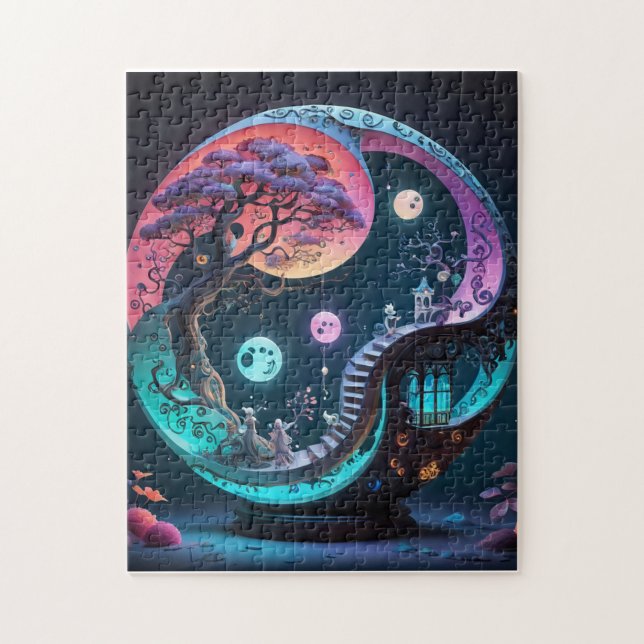 Neon Yin Yang Surreal Fantasy 1 Puzzle (Vertikal)