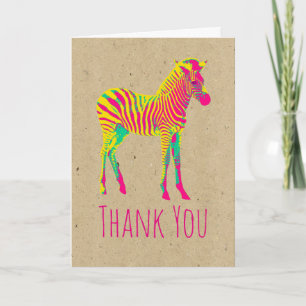 Neon Zebra Baby Animal Funky Retro Vielen Dank Dankeskarte