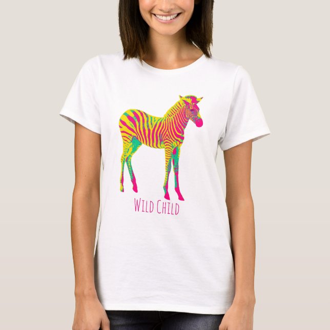 Neon Zebra Baby Animal Wild Child Funky Retro T-Shirt (Vorderseite)