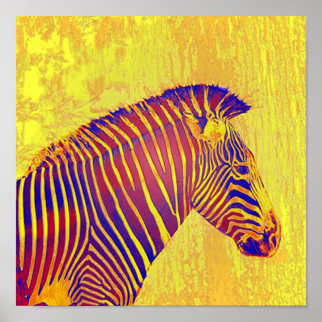 Neon Zebra-Gelb und Rot-Retro Poster (Vorne)