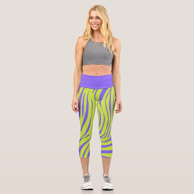 Neon-Zebra-Muster-Mode-Leggings Capri Leggings (Vorderseite)