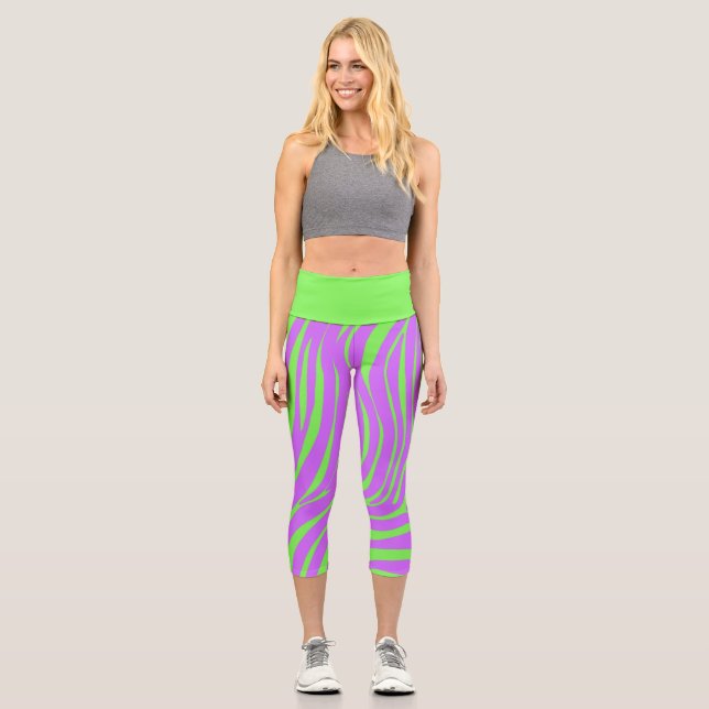 Neon-Zebra-Muster-Mode-Leggings Capri Leggings (Vorderseite)