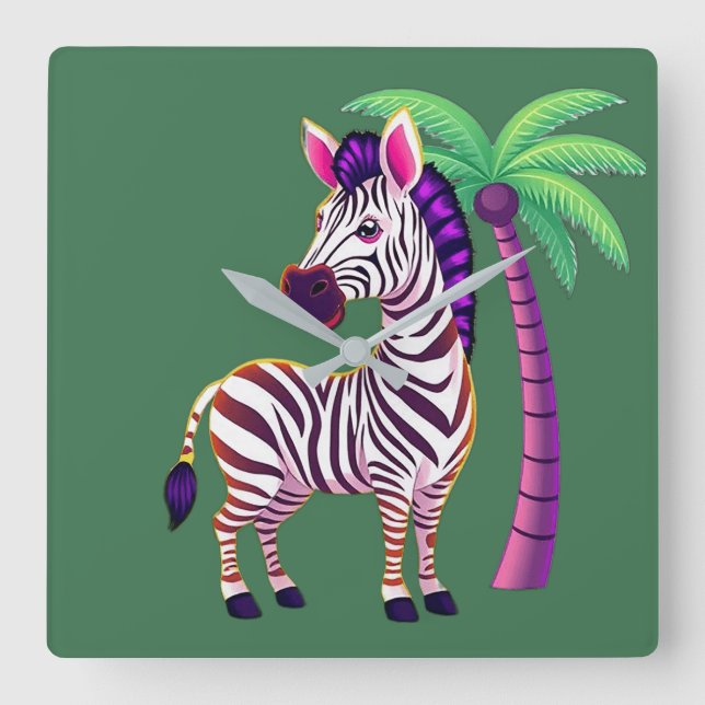 Neon-Zebra-Paradies Quadratische Wanduhr (Vorderseite)