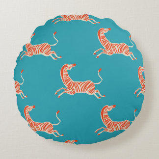 Neon Zebra: Retro farblos, nahtlos Rundes Kissen