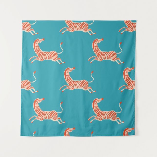 Neon Zebra: Retro farblos, nahtlos Wandteppich (Vorderseite)