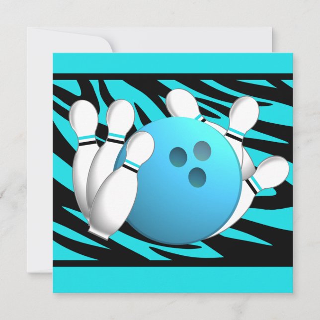 Neon Zebra Stripe Bowling Party Einladung (Vorderseite)