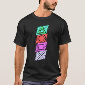 Neon zerschmetterte PS-Symbole | Grafik für Gamer- T-Shirt