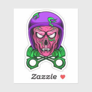 Neon-Zombie-Biker-Totenkopf-Kreuzkolben Aufkleber