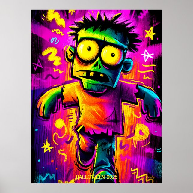 Neon Zombie - Cartoon Pop Art Halloween Monster Poster (Vorne)