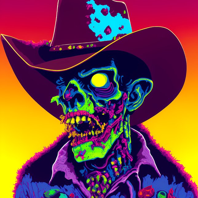 Neon Zombie Cowboy Quadratischer Aufkleber (Von Creator hochgeladen)