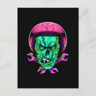 Neon-Zombie-Totenkopf-Biker-Helm-Design Postkarte
