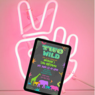 Neon Zwei Wilde Tiere 2. Geburtstag Einladung