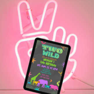 Neon Zwei Wilde Tiere 2. Geburtstag Einladung