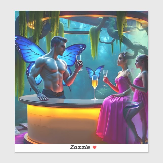 Neonächte Butterfly Cocktail Bar Aufkleber (Blatt)