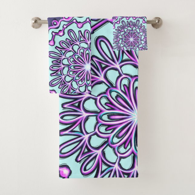Neonaqua-aquamariner lila künstlerischer badhandtuch set (Insitu)