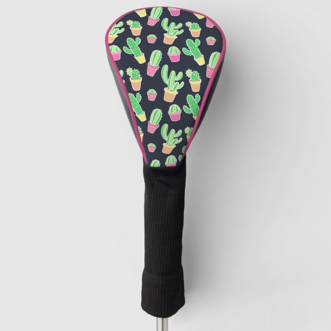 NeonAquarell-Kakteen im Topf-Muster Golf Headcover (Vorderseite)