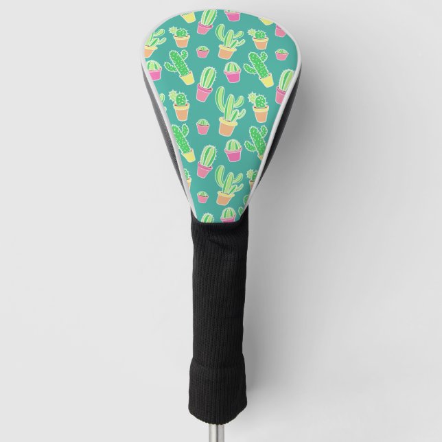 NeonAquarell-Kaktus im Topf-Muster Golf Headcover (Vorderseite)