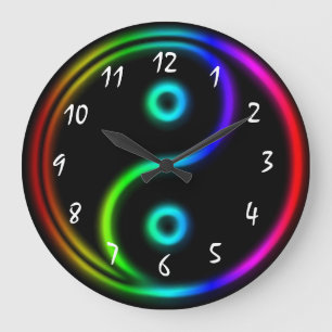 Neonartiges Regenbogen Yin Yang Große Wanduhr