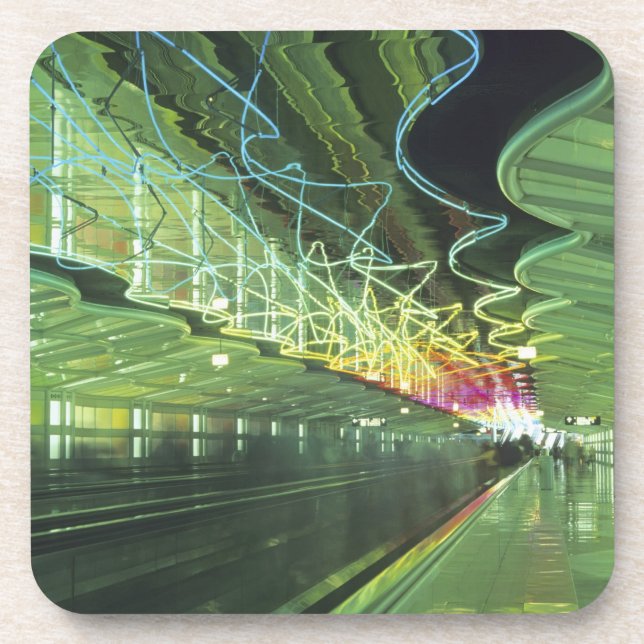 Neonbeleuchtung im Korridor des Flughafens O'hare, Getränkeuntersetzer (Vorderseite)