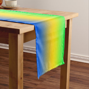 Neonblau, Gelb, grüner Farbverlauf, Ombre. Kurzer Tischläufer