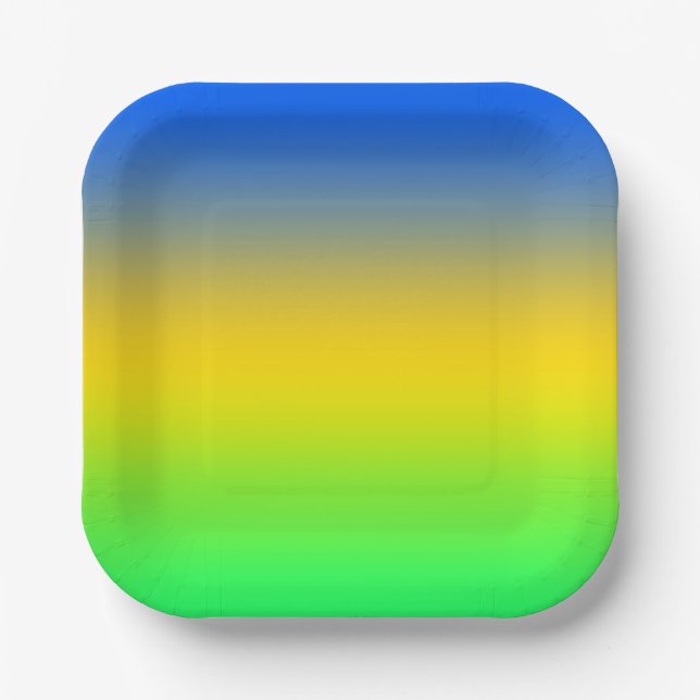 Neonblau, gelb, grüner Farbverlauf, ombre. Pappteller (Vorderseite)