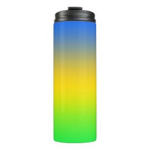 Neonblau, gelb, grüner Farbverlauf, ombre. Thermosbecher