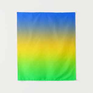Neonblau, gelb, grüner Farbverlauf, ombre. Wandteppich
