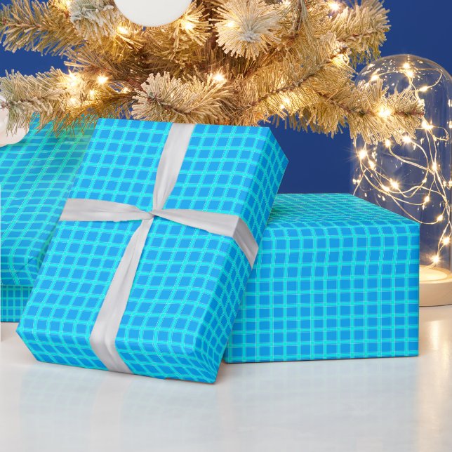 Neonblau-leuchtendes Muster Geschenkpapier (Feiertage)