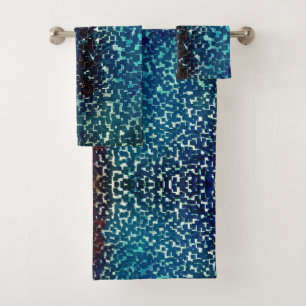 Neonblau-Mosaik über grobkörniges Glas Badhandtuch Set