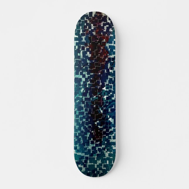 Neonblau-Mosaik über grobkörniges Glas Skateboard (Vorne)